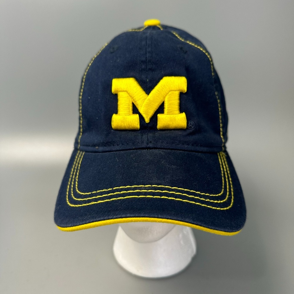 Adidas Michigan Wolverines Hat Navy Blue Yellow Block M Fitted Cap L/XL NCAA